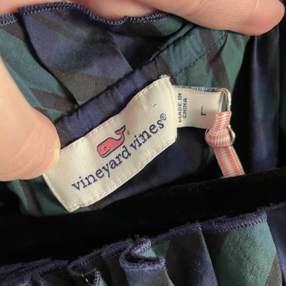 Vineyard Vines Women L Deep Bay Blackwatch Plaid Off The Shoulder Poplin Top NWT - Picture 4 of 9